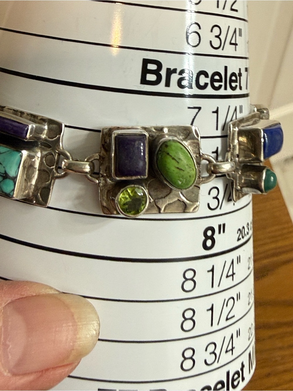 Sterling Silver 825 Multi Gemstone Stone Bracelet Fits 7.5 Peridot Turquoise Etc - Picture 6 of 16
